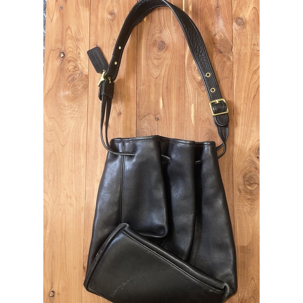Old Coach LULA'S LEGACY Drawstring Bucket Bag Black Vintage F/S Soft Leather